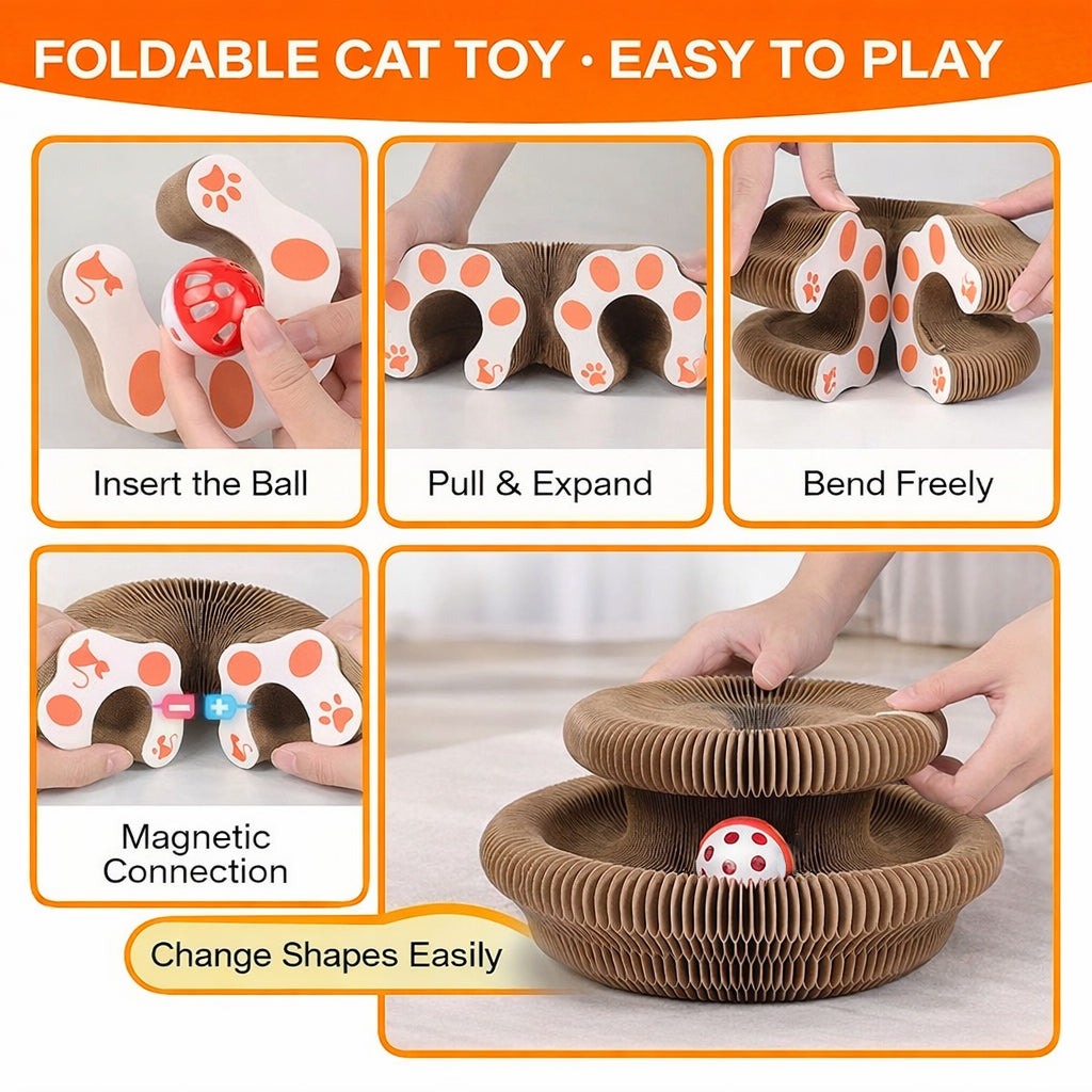 Kitty Curls Cat Toy - Foldable Accordion Cat Scratcher withBall - Magic Organ Cat Scratch Board for Interactive Play -Calming Features