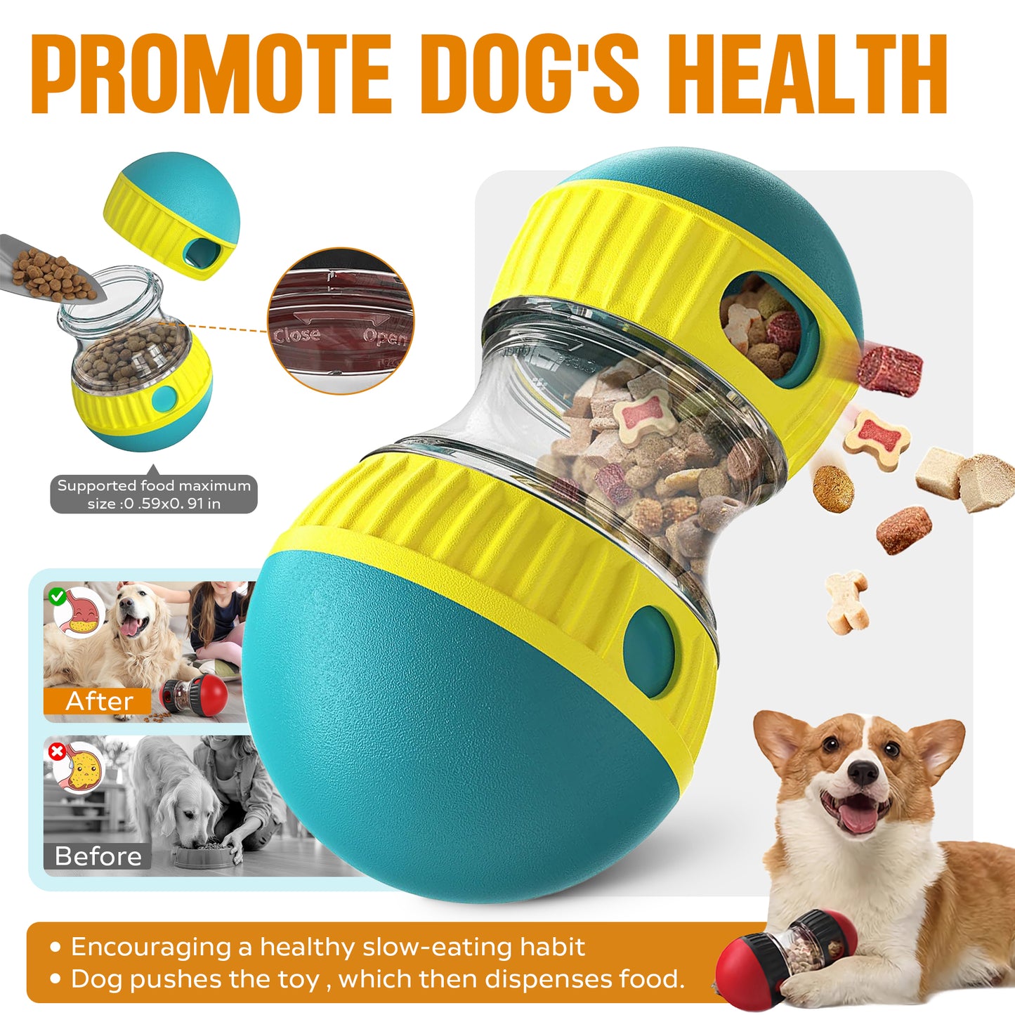 Interactive Dog Treat Ball, Dog Treat Dispenser Toy - Interactive Adjustable Treat Dispensing Dog Puzzle Toy - Mental Stimulation & Slow Feeder for Small, Medium, and Large Breeds - Durable & Fun Boredom Relief Game