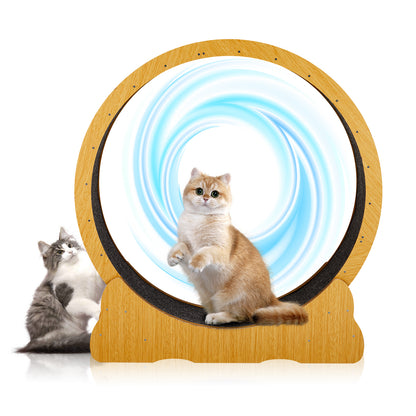 Cat Wheel Exerciser for Indoor Cats, 39.4-inch Large Cat Exercise Wheel for Running Silent, Cat Treadmill with Safety Lock for Cat's Fitness and Health, Natural Wood