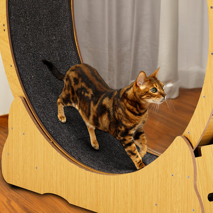 Cat Wheel Exerciser for Indoor Cats, 39.4-inch Large Cat Exercise Wheel for Running Silent, Cat Treadmill with Safety Lock for Cat's Fitness and Health, Natural Wood