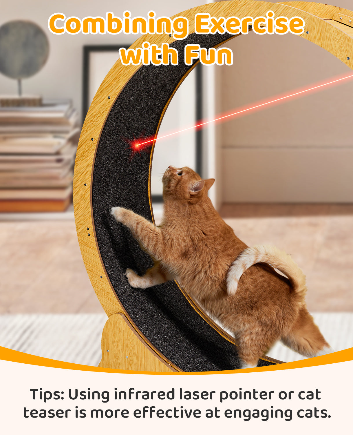 Cat Wheel Exerciser for Indoor Cats, 39.4-inch Large Cat Exercise Wheel for Running Silent, Cat Treadmill with Safety Lock for Cat's Fitness and Health, Natural Wood