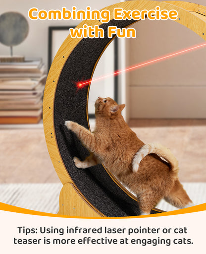 Cat Wheel Exerciser for Indoor Cats, 39.4-inch Large Cat Exercise Wheel for Running Silent, Cat Treadmill with Safety Lock for Cat's Fitness and Health, Natural Wood
