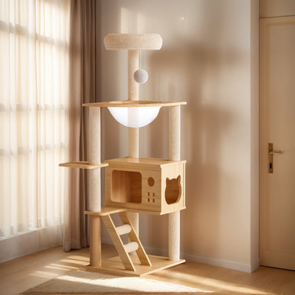 48.8" Modern Cat Tower, Wood Cat Tree Tower for Indoor Cats, Cat Treewith Sisal-Covered Scratching Posts and Top Perch, Cat Condo with Acrylic Hammock for Small Large Cats -Does not support self pick