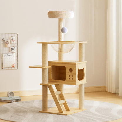 48.8" Modern Cat Tower, Wood Cat Tree Tower for Indoor Cats, Cat Treewith Sisal-Covered Scratching Posts and Top Perch, Cat Condo with Acrylic Hammock for Small Large Cats -Does not support self pick