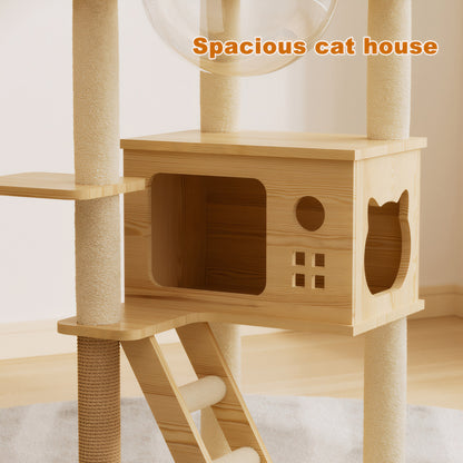 48.8" Modern Cat Tower, Wood Cat Tree Tower for Indoor Cats, Cat Treewith Sisal-Covered Scratching Posts and Top Perch, Cat Condo with Acrylic Hammock for Small Large Cats -Does not support self pick