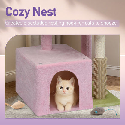 27.5in Cat Tree, Multi-level Cat Tower with Cat Scratching Post and Pad, Cozy Cat Condo, Padded Top Bed for Kittens and Indoor Cats, Pink & Green