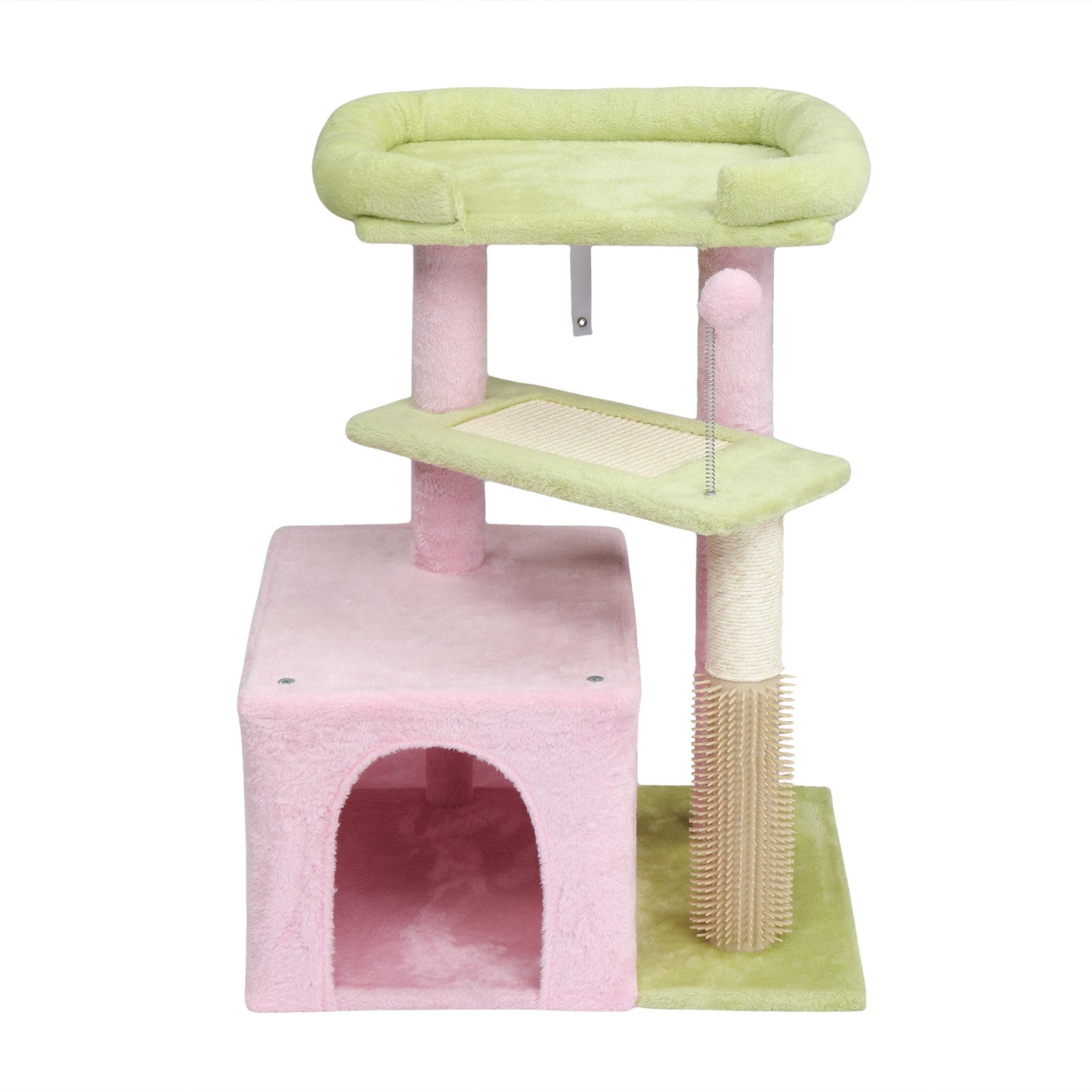 27.5in Cat Tree, Multi-level Cat Tower with Cat Scratching Post and Pad, Cozy Cat Condo, Padded Top Bed for Kittens and Indoor Cats, Pink & Green