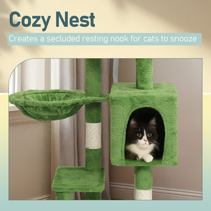 48in Plush Cat Tree with Leaves, Multi-level Cat Tower with Cat Condo, Cozy Hammock, Sisal Scratching Posts, Large Cat Pet Activity Center for Indoor Cats, Green