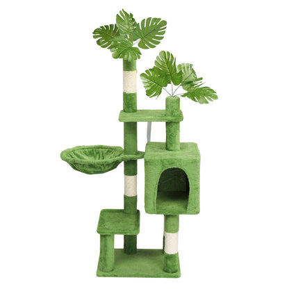 48in Plush Cat Tree with Leaves, Multi-level Cat Tower with Cat Condo, Cozy Hammock, Sisal Scratching Posts, Large Cat Pet Activity Center for Indoor Cats, Green