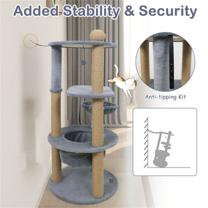 47" Cat Tower with Scratching Posts - Multi-Level Cat Tree for Relax & Play, Light Grey