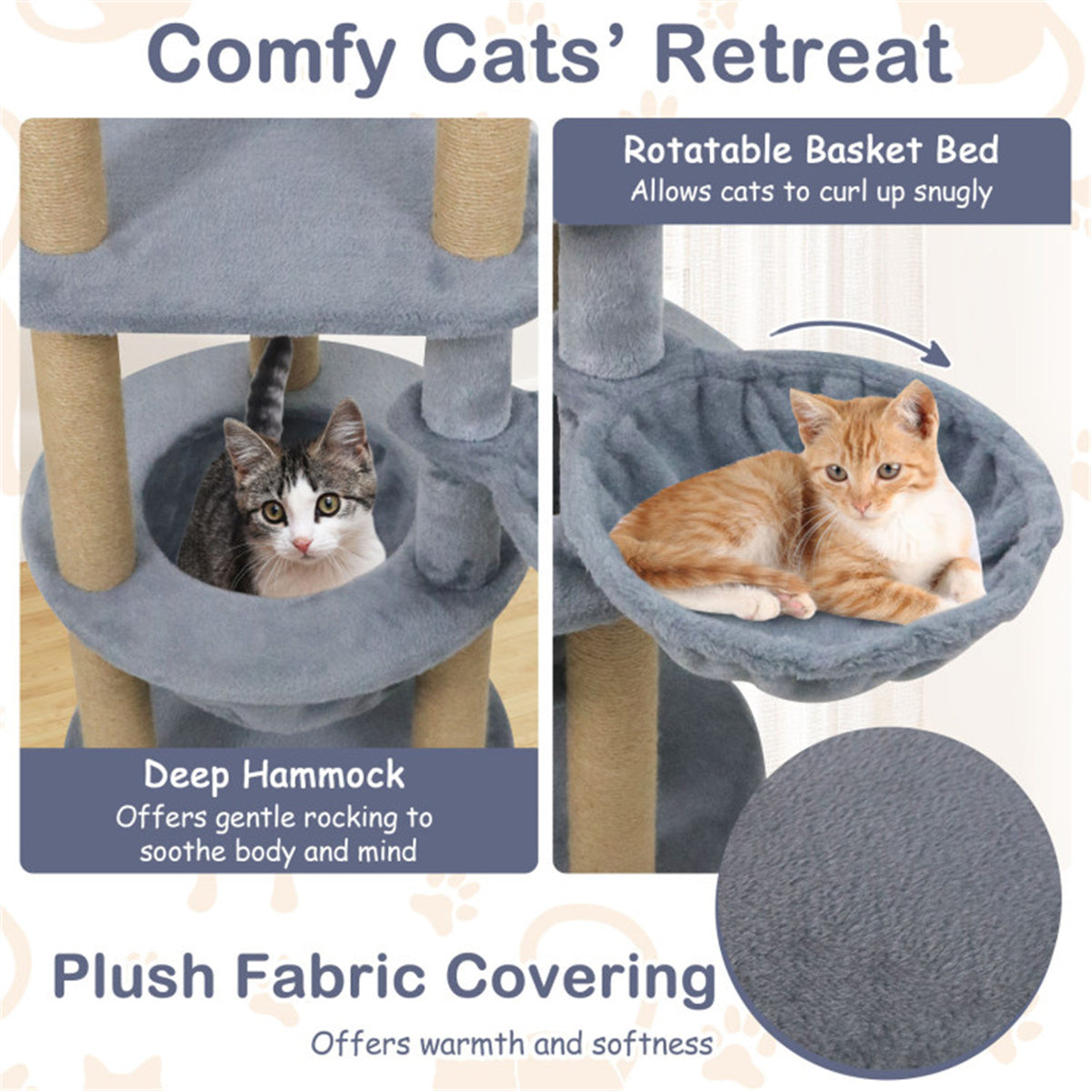 47" Cat Tower with Scratching Posts - Multi-Level Cat Tree for Relax & Play, Light Grey