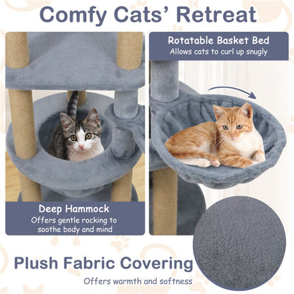 47" Cat Tower with Scratching Posts - Multi-Level Cat Tree for Relax & Play, Light Grey