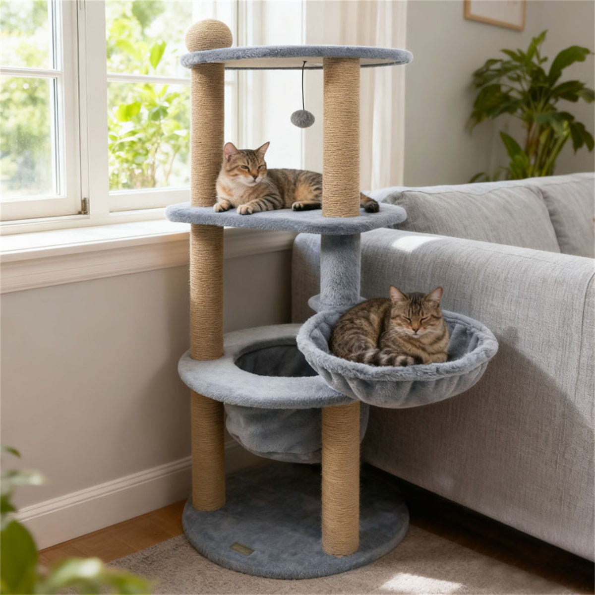 47" Cat Tower with Scratching Posts - Multi-Level Cat Tree for Relax & Play, Light Grey