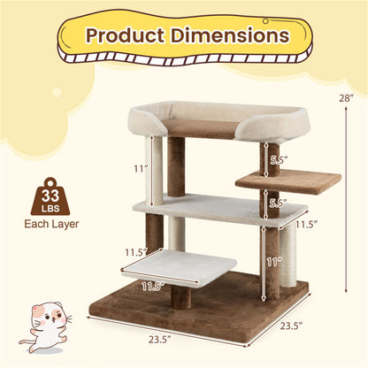 2-in-1 Cat Stairs & Tree - 4-Tier Platforms with Sisal Scratching Posts, Gray