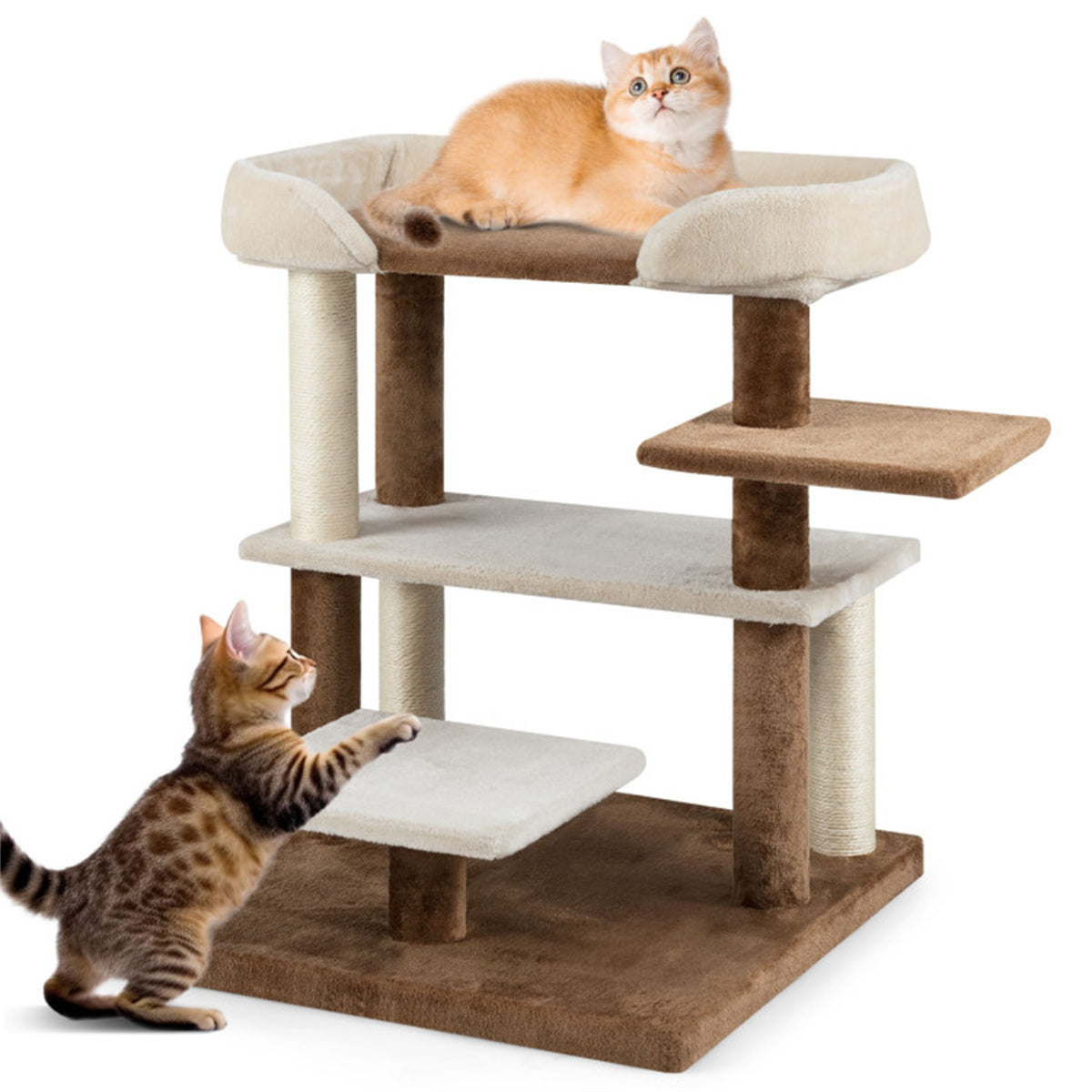 2-in-1 Cat Stairs & Tree - 4-Tier Platforms with Sisal Scratching Posts, Gray