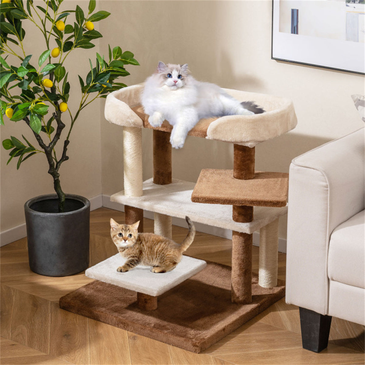 2-in-1 Cat Stairs & Tree - 4-Tier Platforms with Sisal Scratching Posts, Gray