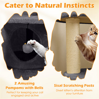 40" Multi-Level Cat Tree for Munchkin & Old Cats - Stable Wide Base, Soft Padded Perch + Large Condo (Gray)