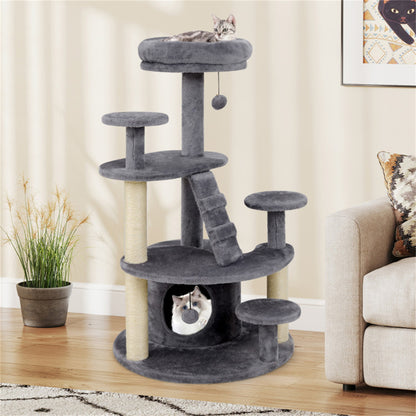 40" Multi-Level Cat Tree for Munchkin & Old Cats - Stable Wide Base, Soft Padded Perch + Large Condo (Gray)