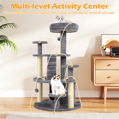 40" Multi-Level Cat Tree for Munchkin & Old Cats - Stable Wide Base, Soft Padded Perch + Large Condo (Gray)