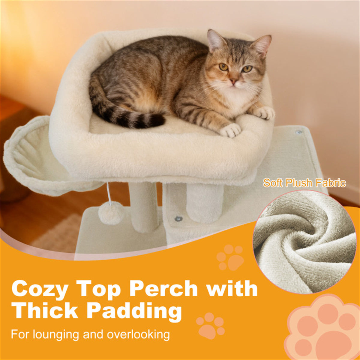 Beige 33.5" Multi-Level Cat Tree with 2-Tier Condo, Sisal Scratching Posts & Anti-Toppling Device for Cats