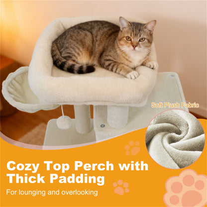 Beige 33.5" Multi-Level Cat Tree with 2-Tier Condo, Sisal Scratching Posts & Anti-Toppling Device for Cats