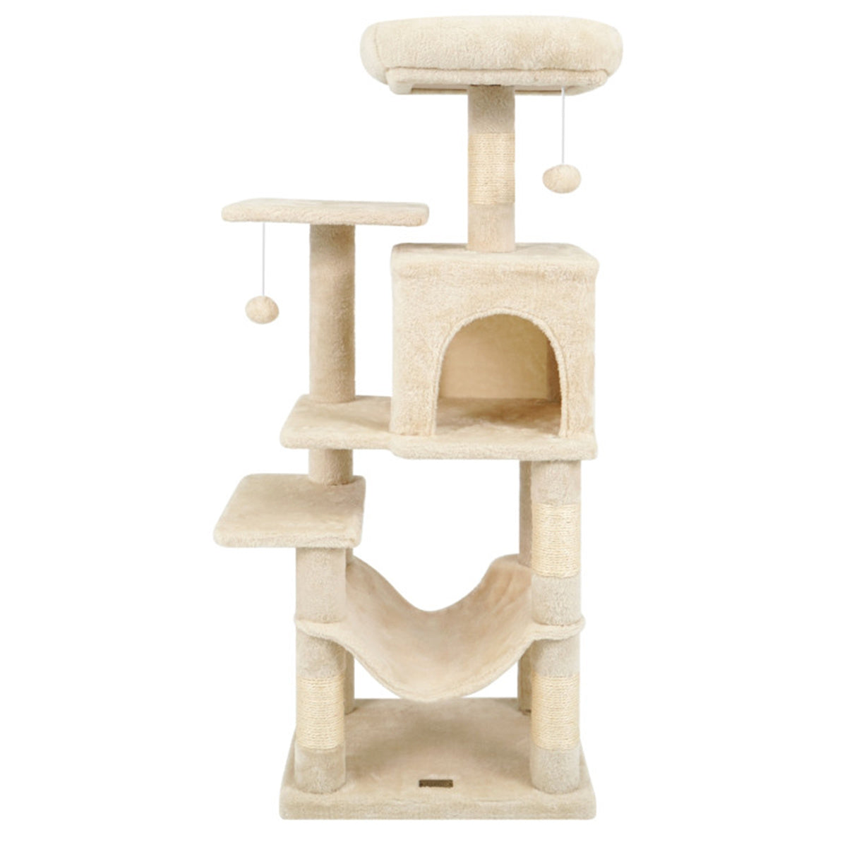 44" Multi-Level Cat Tree with Spacious Top Perch, 2-Door Condo & Hammock for Indoor Cats -Beige