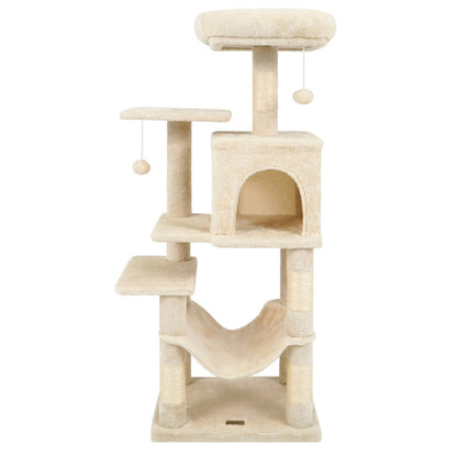 44" Multi-Level Cat Tree with Spacious Top Perch, 2-Door Condo & Hammock for Indoor Cats -Beige