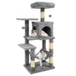 44" Multi-Level Cat Tree with Spacious Top Perch, 2-Door Condo & Hammock for Indoor Cats -Light Gray