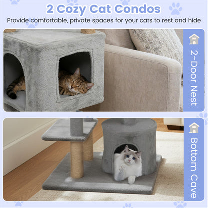 64" Light Gray Cat Tower with Plush Perches & 3 Dangling Balls, Jute Scratching Posts & Anti-Tipping Device for Multi-Cat Households