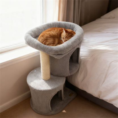 26" Compact Cat Tree with 2 Condos & Sisal Scratching Posts, Anti-Tip Cat Tower for Small Spaces