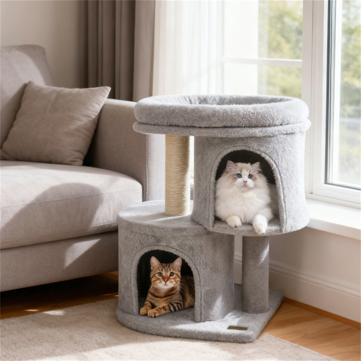 26" Compact Cat Tree with 2 Condos & Sisal Scratching Posts, Anti-Tip Cat Tower for Small Spaces
