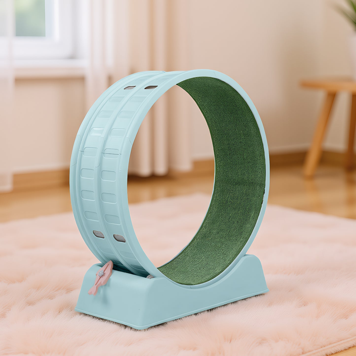80*34*86CM Light blue PP track connector assembly, circular design with green carpet + 1 cat teaser stick, 15kg cat treadmill