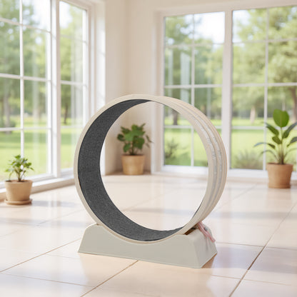 80*34*86CM, Off-white PP track connector assembly, circular design with gray carpet + 1 cat teaser stick, 15kg cat treadmill