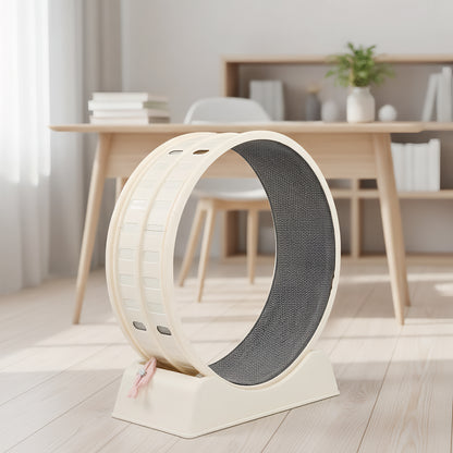 80*34*86CM, Off-white PP track connector assembly, circular design with gray carpet + 1 cat teaser stick, 15kg cat treadmill