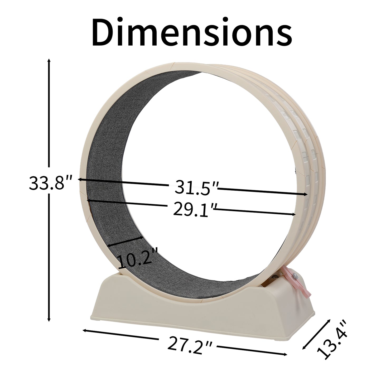 80*34*86CM, Off-white PP track connector assembly, circular design with gray carpet + 1 cat teaser stick, 15kg cat treadmill