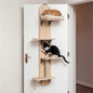 Door Hanging Cat Tree 5-Level Height Adjustable 4-Tier Climber No-Drill for Apartment Beige