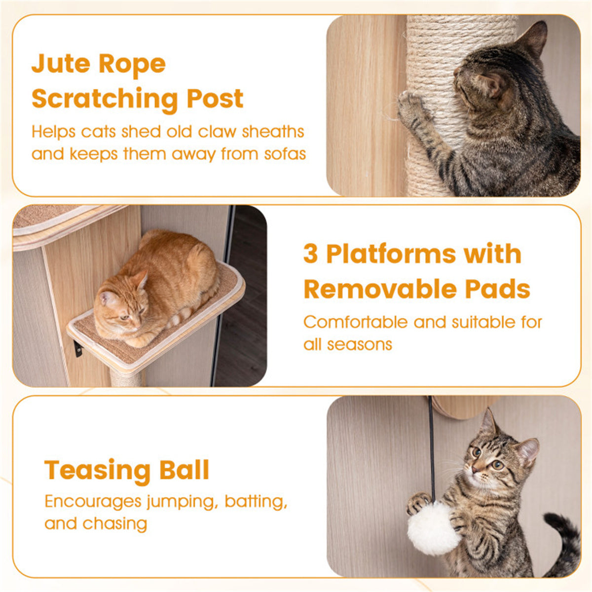 Door Hanging Cat Tree 5-Level Height Adjustable 4-Tier Climber No-Drill for Apartment Beige
