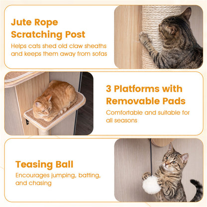 Door Hanging Cat Tree 5-Level Height Adjustable 4-Tier Climber No-Drill for Apartment Beige