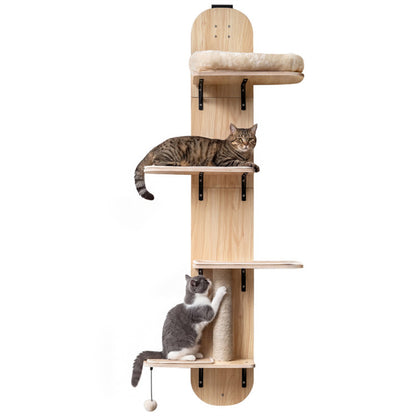 Door Hanging Cat Tree 5-Level Height Adjustable 4-Tier Climber No-Drill for Apartment Beige