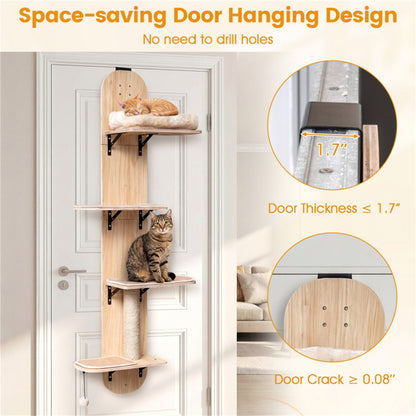 Door Hanging Cat Tree 5-Level Height Adjustable 4-Tier Climber No-Drill for Apartment Beige