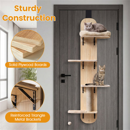Door Hanging Cat Tree 5-Level Height Adjustable 4-Tier Climber No-Drill for Apartment Beige