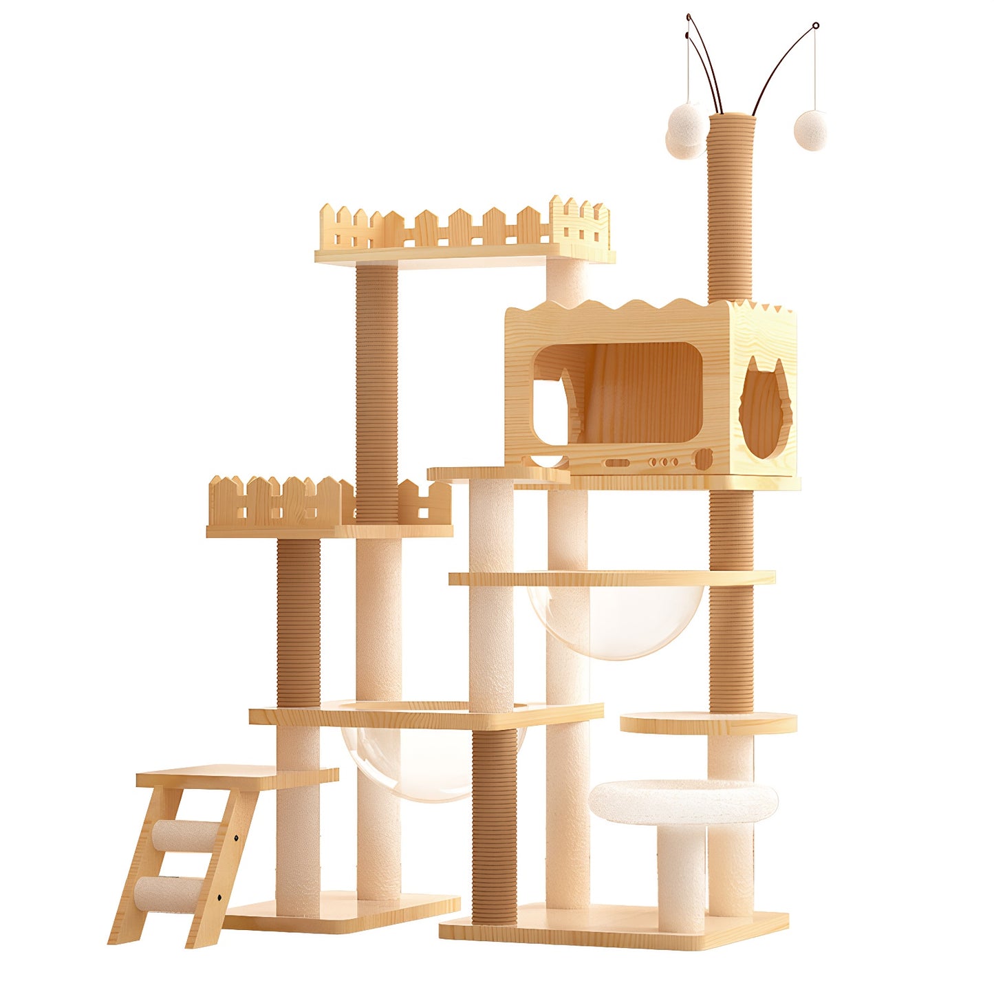 66.9" Modern Cat Tower, Wood Cat Tree Tower for Indoor Cats, Cat Treewith Sisal-Covered Scratching Posts and Top Perch, Cat Condo with Acrylic Hammock for Multi-Cat Households