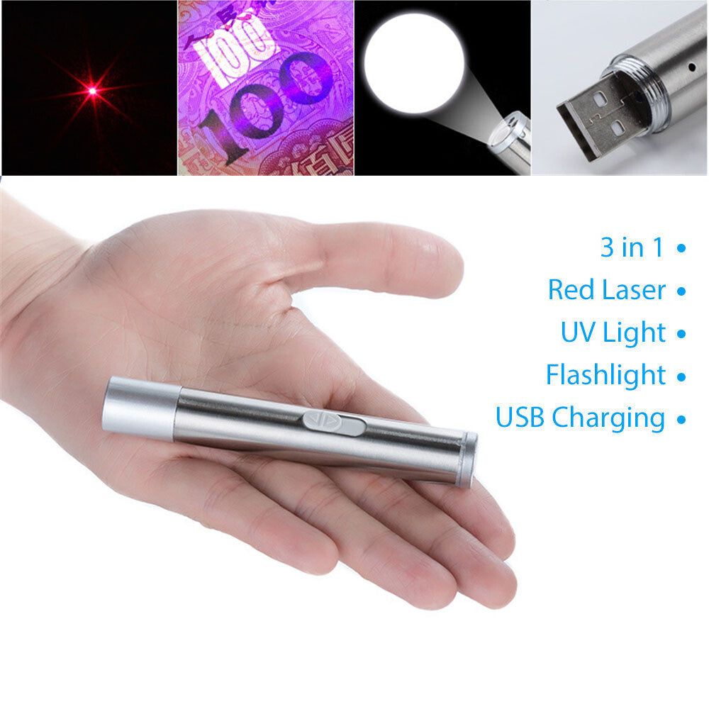 2PCS 3 in1 1mw USB Rechargeable Pet Toy Pen Flashlight Red laser Beam UV Light 3-Modes Lamp(Logistics only For USPS.TK/TMEU only For self-pickup)(Platform policies vary; relevant qualifications are attached via link, please do not list products without re