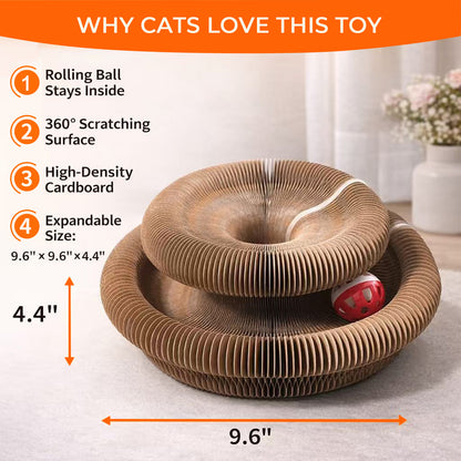 Kitty Curls Cat Toy - Foldable Accordion Cat Scratcher withBall - Magic Organ Cat Scratch Board for Interactive Play -Calming Features
