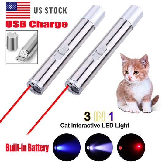 2PCS 3 in1 1mw USB Rechargeable Pet Toy Pen Flashlight Red laser Beam UV Light 3-Modes Lamp(Logistics only For USPS.TK/TMEU only For self-pickup)(Platform policies vary; relevant qualifications are attached via link, please do not list products without re