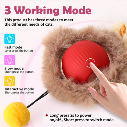 Interactive Electric Plush Cat Toy Ball-Interactive Cat Toys for Indoor Cats,Motion Activated Automatic Moving Ball with Lights,Electric Self Rotating Ball with Chirping,with Fluffy Tail and Bunny Ears for Indoor Pets