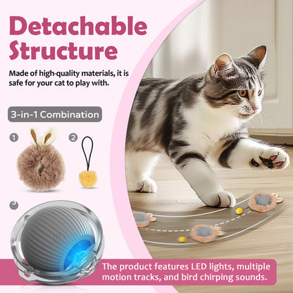 Interactive Electric Plush Cat Toy Ball-Interactive Cat Toys for Indoor Cats,Motion Activated Automatic Moving Ball with Lights,Electric Self Rotating Ball with Chirping,with Fluffy Tail and Bunny Ears for Indoor Pets