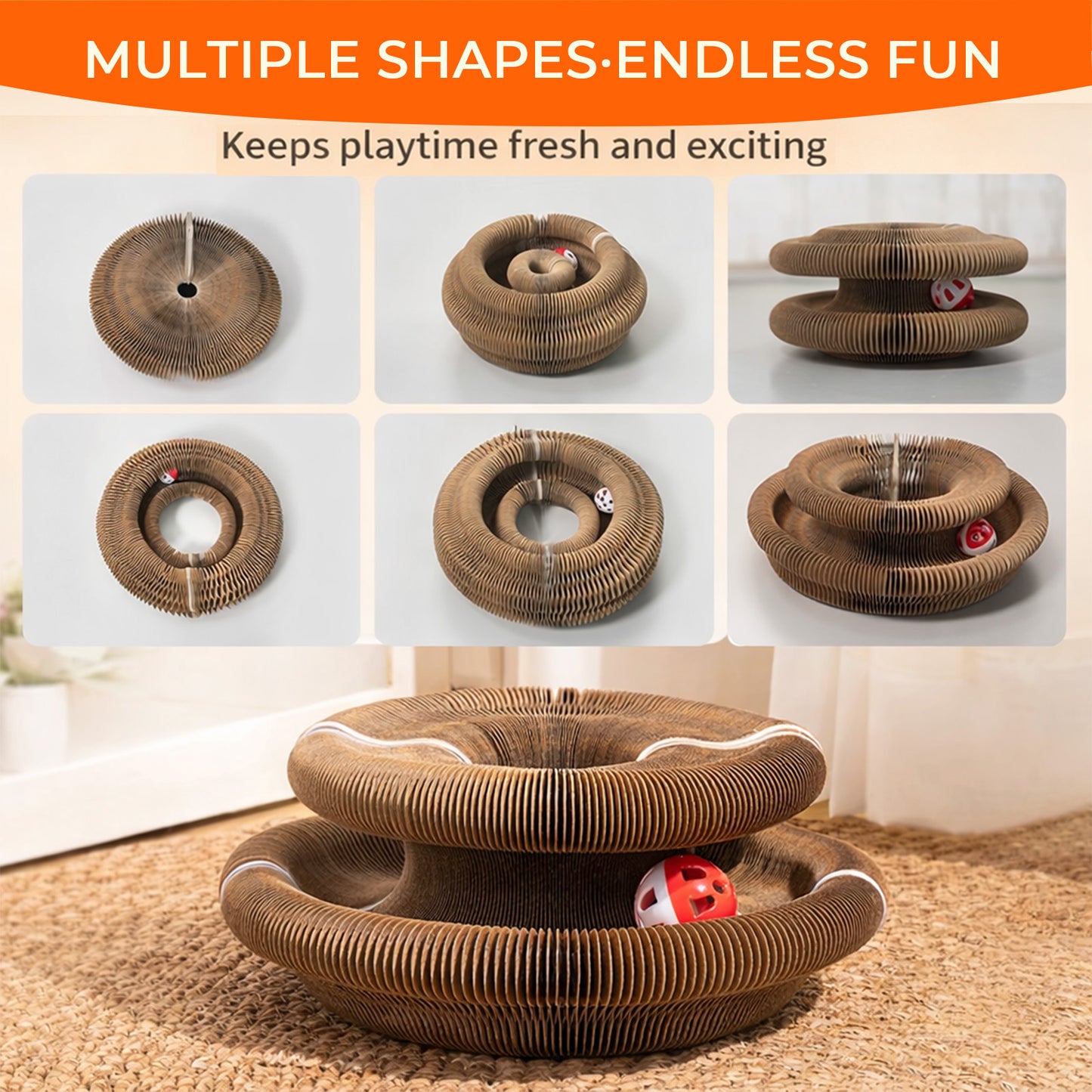 2PCS Kitty Curls Cat Toy - Foldable Accordion Cat Scratcher withBall - Magic Organ Cat Scratch Board for Interactive Play -Calming Features