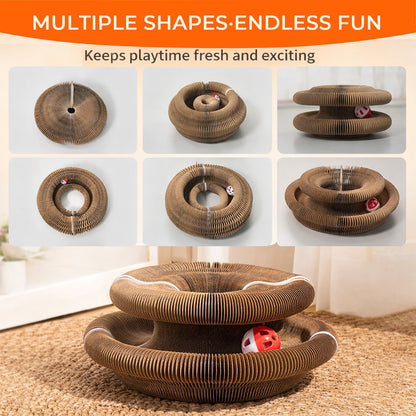 2PCS Kitty Curls Cat Toy - Foldable Accordion Cat Scratcher withBall - Magic Organ Cat Scratch Board for Interactive Play -Calming Features