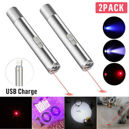 2PCS 3 in1 1mw USB Rechargeable Pet Toy Pen Flashlight Red laser Beam UV Light 3-Modes Lamp(Logistics only For USPS.TK/TMEU only For self-pickup)(Platform policies vary; relevant qualifications are attached via link, please do not list products without re